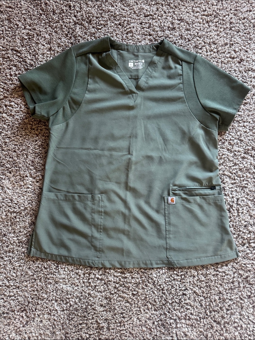 Carhartt Olive Green V-Neck Work Scrub Top
